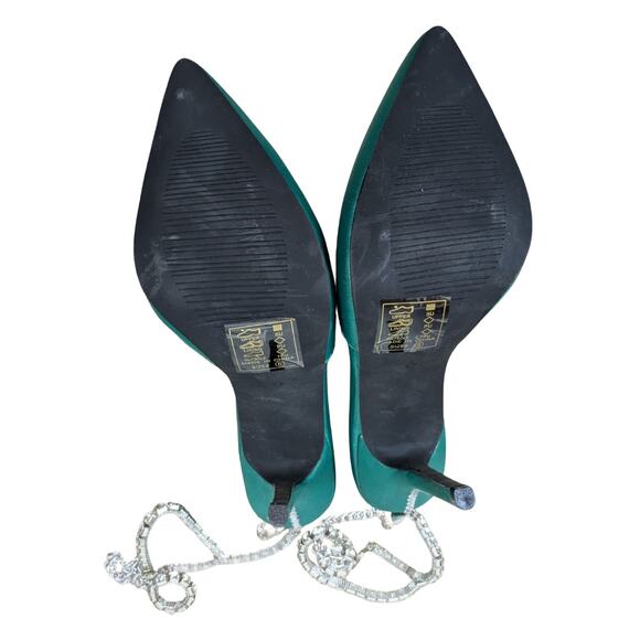 Azalea Wang Ashley Stiletto Heels 6 Green Rhinestone Ankle Strap Pointed Toe - Picture 9 of 10